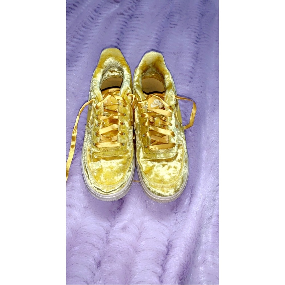 Crushed yellow velvet nike air force 1s